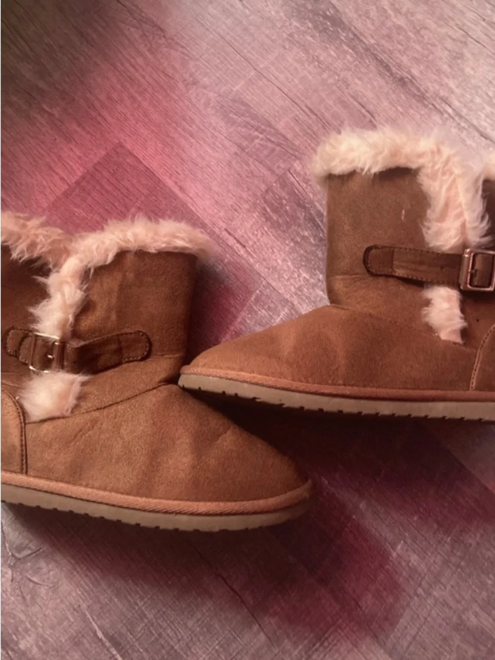 Chestnut Faux-Suede Fur-Lined Ankle Boots